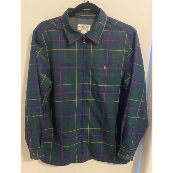 Vintage Pendleton 100% Virgin Wool Tatar Jacket Full Zip Green Yellow Red M - Picture 2 of 12